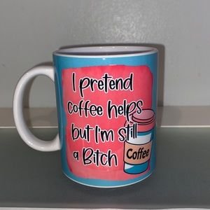 Pretend Coffee Helps 11oz Coffee Mug Blue/Pink-NWT